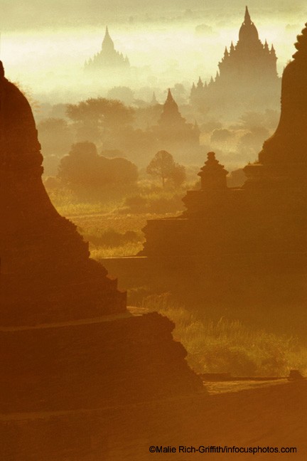 Stupas at Sunrise Bagan Religious Buddhist Architecture Ancient