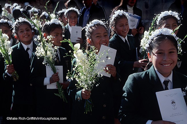 Girls Holy Communion Procession Cuzco Catholic Religion