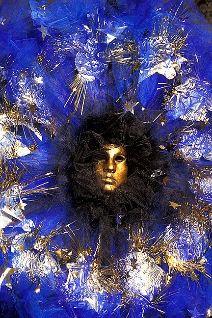 Blue Silver Ruff Gold Mask Venice