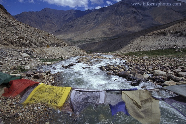 Prayer Flags River Khardung Ladakh Buddhist