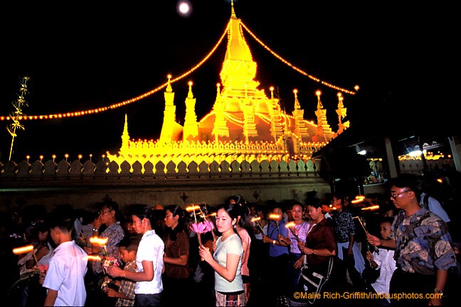 That Luang Festival Temple Religious Procession Nighttime Full Moon
