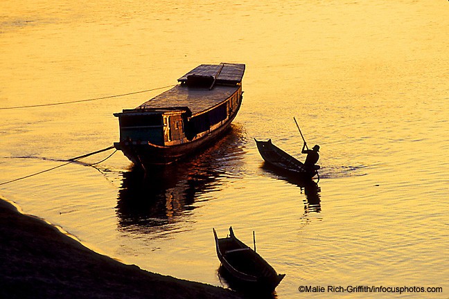 Golden Sunset Mekong River Fishing Boat