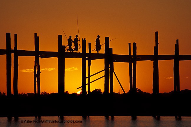 Fisherman at Sunset on U-Beins Bridge Amarapura