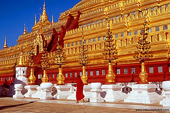 Monk at Shwedagon Paya Yangon Buddhist Stupas Architecture