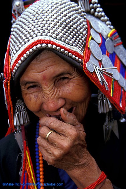 Laughing Pamee Akha Woman Silver Headdress Tribal