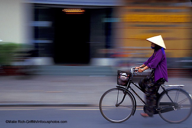 Bicycle Rider Woman Straw Hat Saigon Ho Chi Minh City