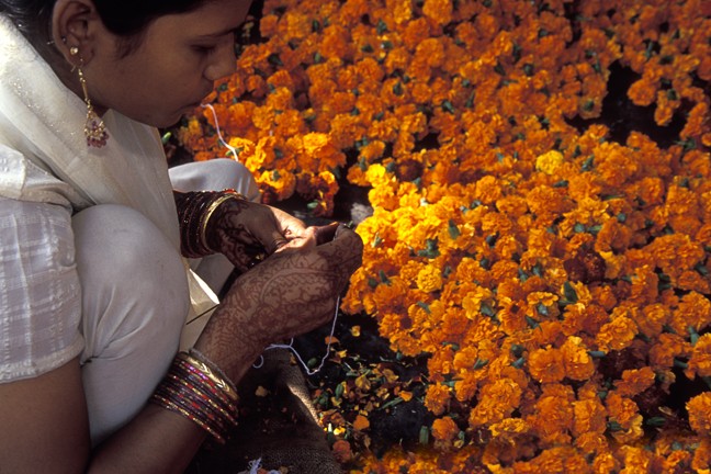 Flower Seller, Marigolds, Lei Maker, Orange, Bracelets, Jaipur