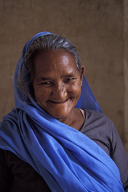 Hindu, Old Woman, Jaipur, Blue Shawl, Smiling, Happy