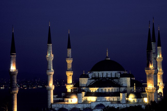 Blue Mosque Moslem Architecture Istanbul Night Minarets
