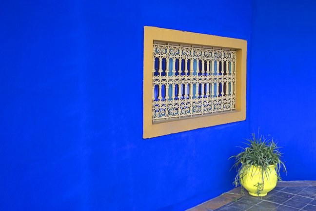 Morocco - Marjorelle Gardens Museum - Marrakeesh Blue Wall Yellow Window