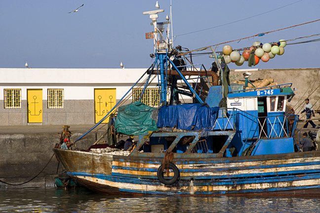 Morocco - At the Dock of Essouira on the Mediterranean - Fishing Boat Fishing Village Dock Pier