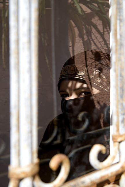 Morocco - Life Through a Window - Moslem Woman Veiled Reflection