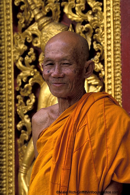 Aged Monk Golden Door Wat Xiang Thong Luang Prabang World Heritage Site