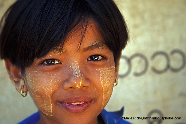 Young Burmese Girls with Thanaka Paste Burmese Alphabet