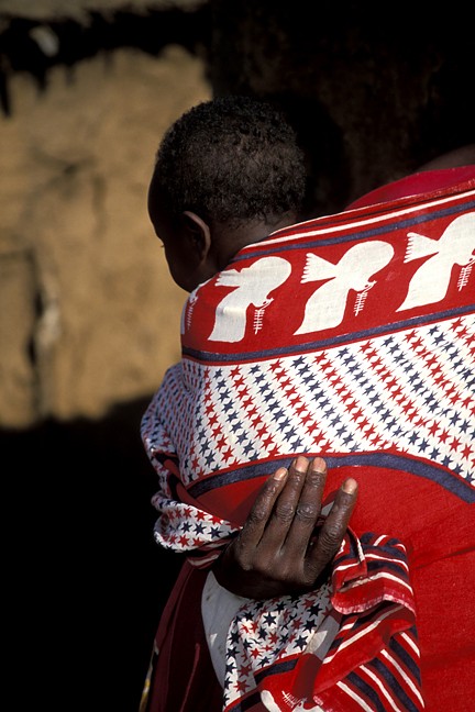 Red and White Baby Carrier Mother Child